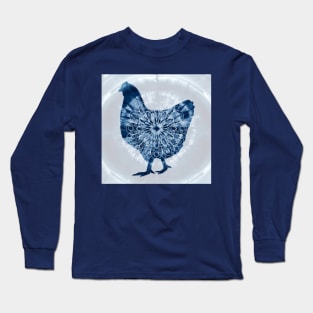 Chicken Mandala Indigo Blue Tie Dye Long Sleeve T-Shirt